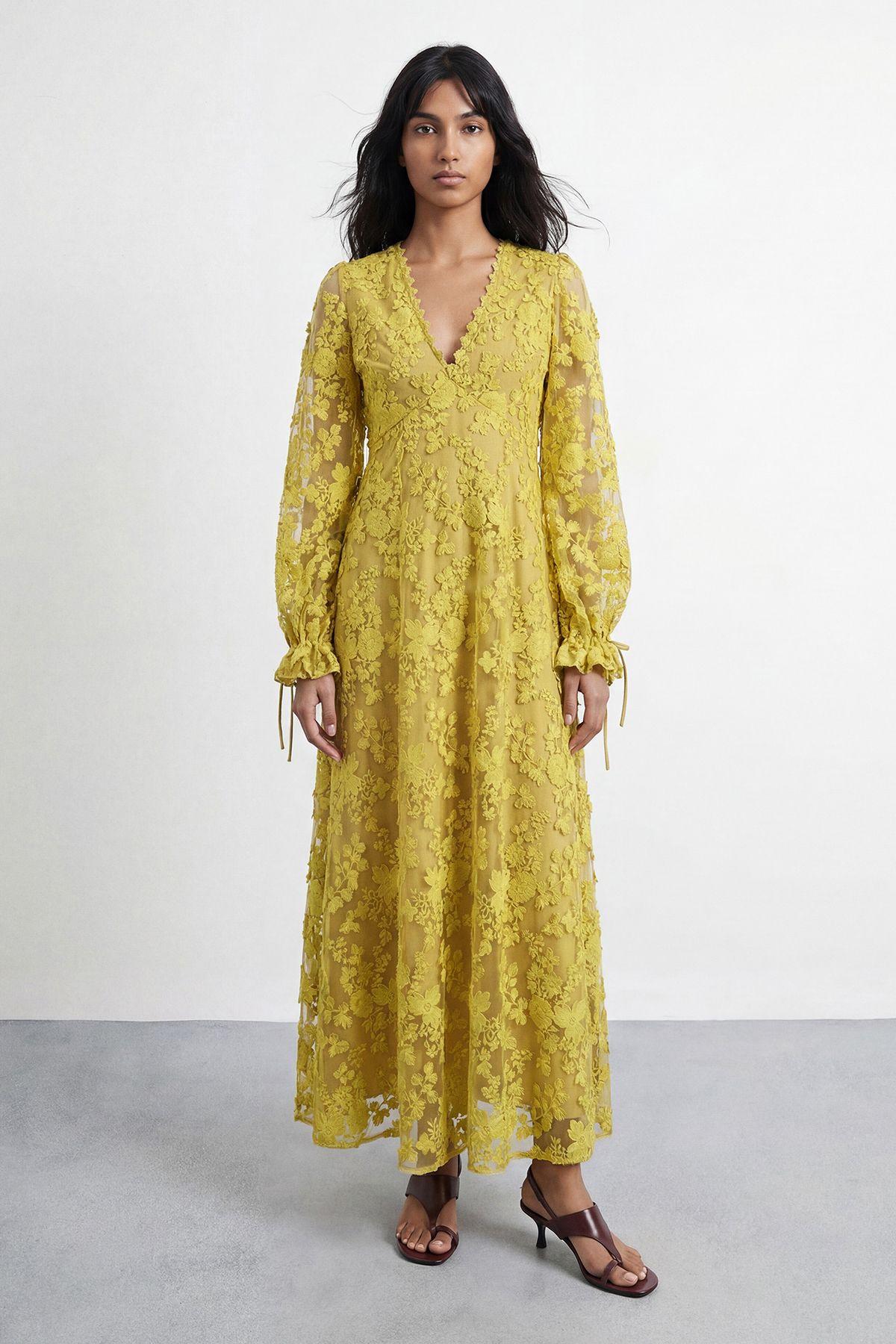 Embroidered Organza Open Back Detail Maxi Dress by WAREHOUSE