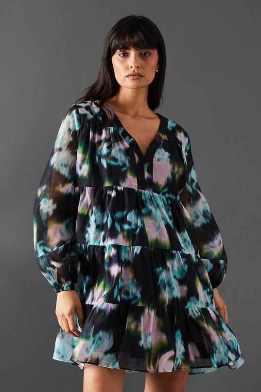 Floral Print Organza Smock Dress by WAREHOUSE