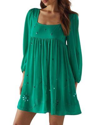 Hand Embellished Square Neck Mini Dress by WAREHOUSE