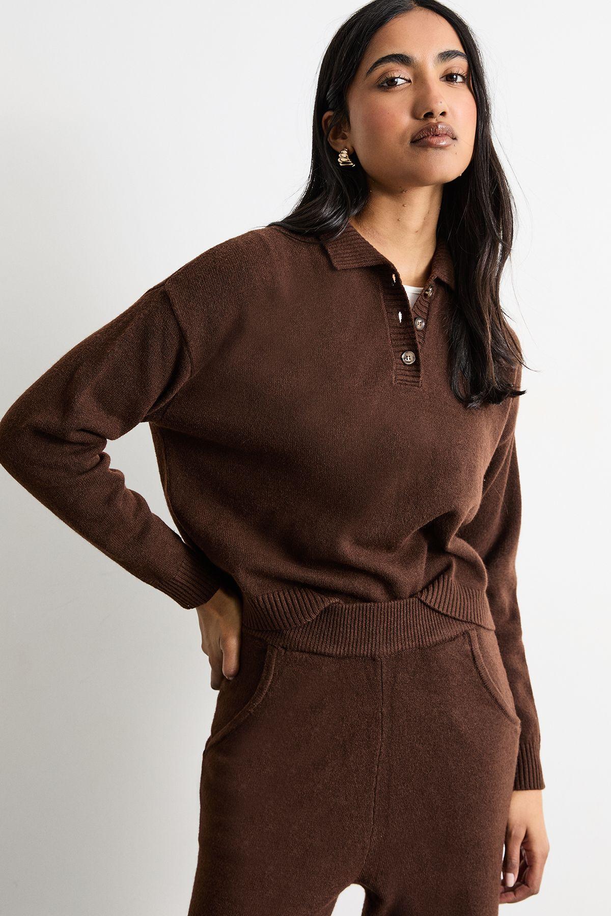 Knitted Button Up Collar Detail Jumper by WAREHOUSE