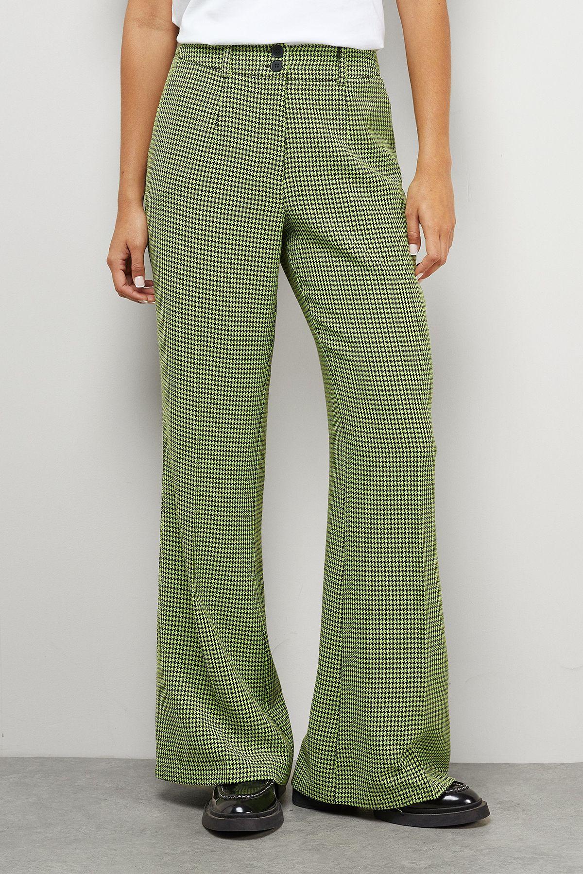 Lime Dogtooth High Waist Deep Waistband Trouser Co-Ord by WAREHOUSE