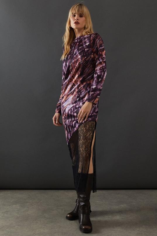 Marble Satin Column Lace Panel Midi Dress by WAREHOUSE