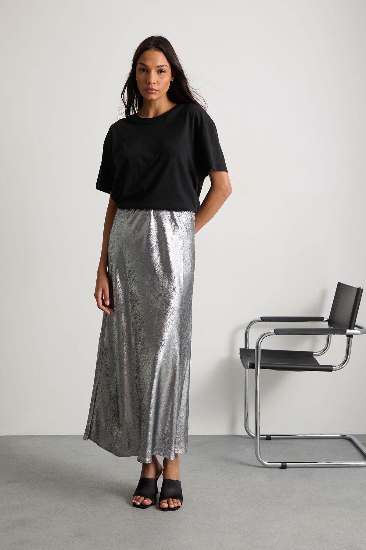 Metallic Bias Cut Maxi Skirt by WAREHOUSE