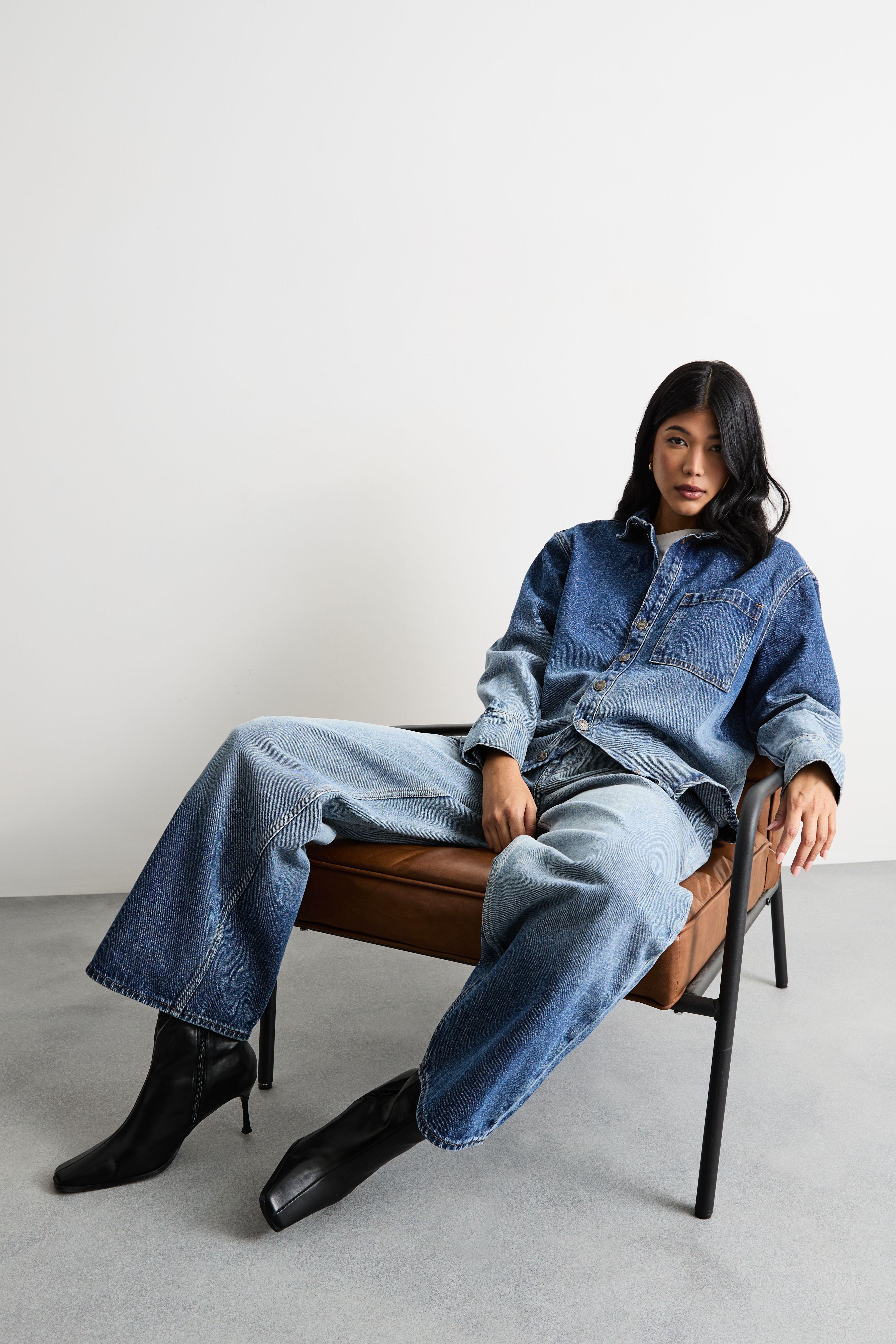 Oversized Ombre Denim Shirt Co-ord by WAREHOUSE Oversized Ombre Denim Shirt Co-ord by WAREHOUSE