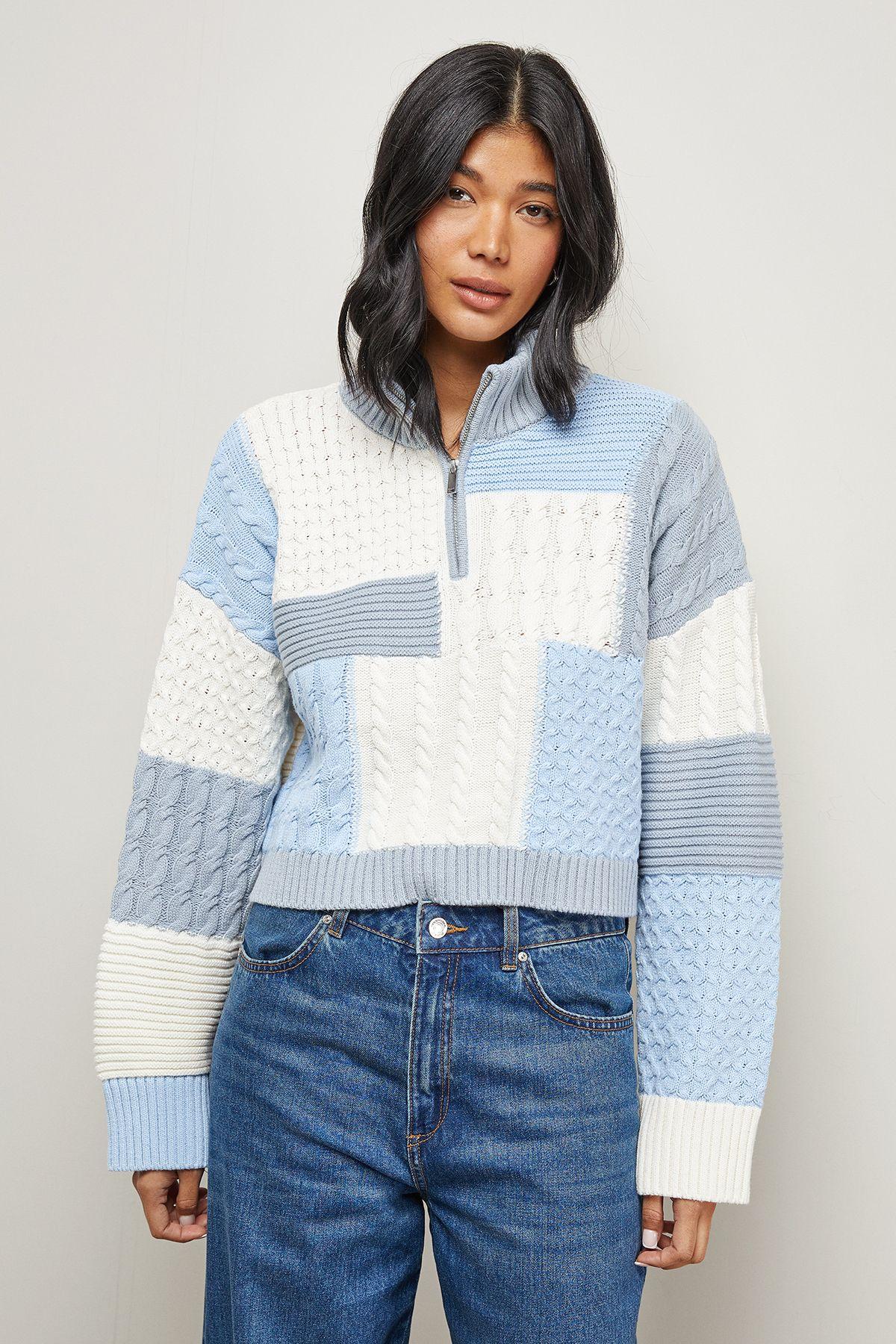 Patchwork Crop Cable Jumper by WAREHOUSE