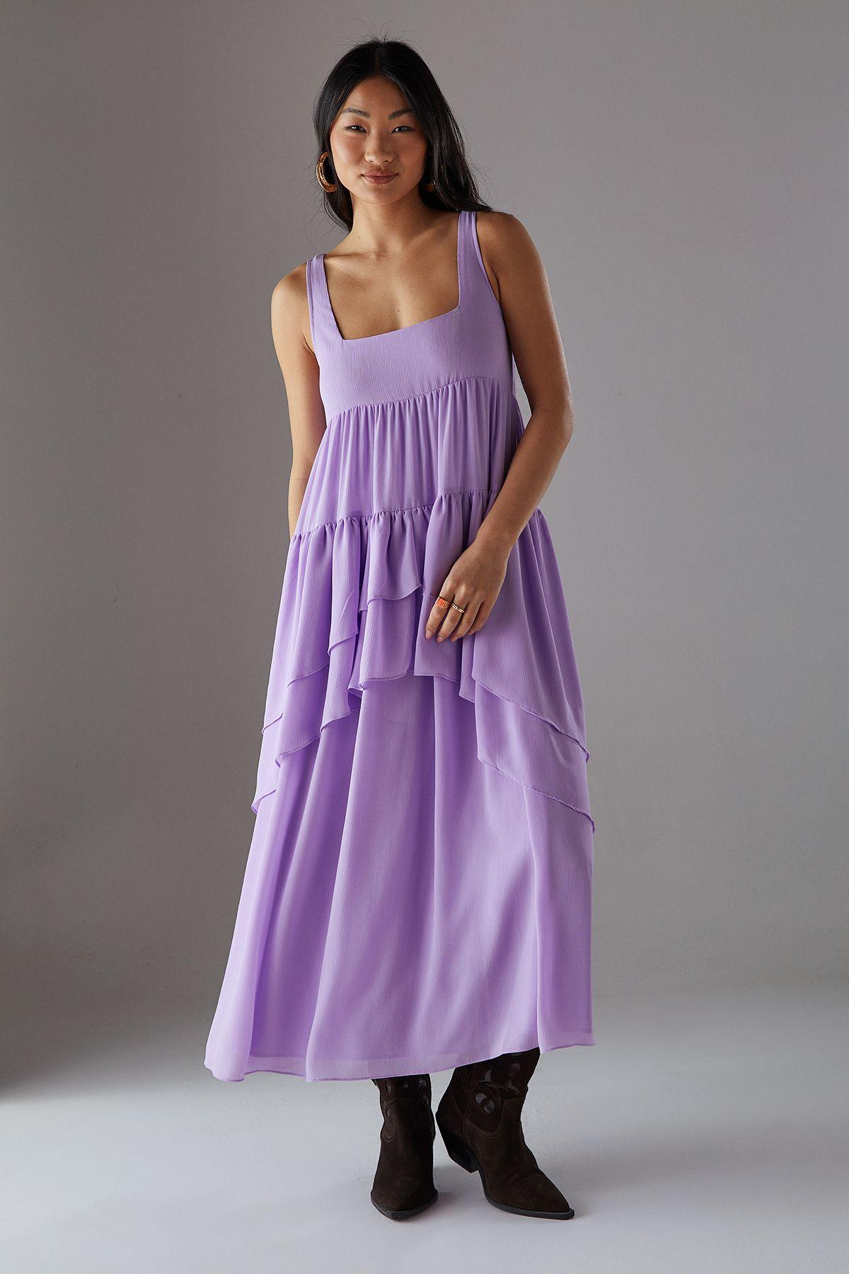 Petite Chiffon Ruffle Tier Smock Midi Sundress by WAREHOUSE