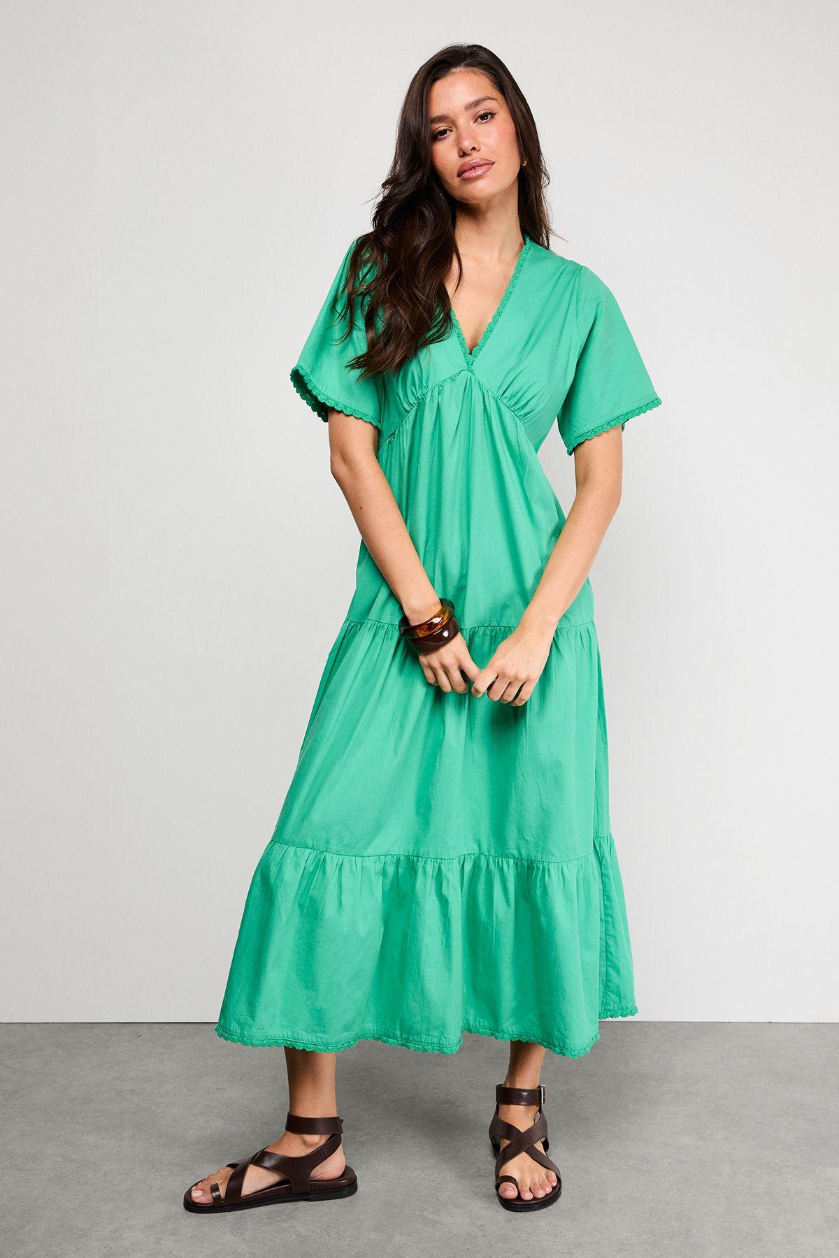 Petite Poplin Whipstitch Trim Midi Smock Dress by WAREHOUSE