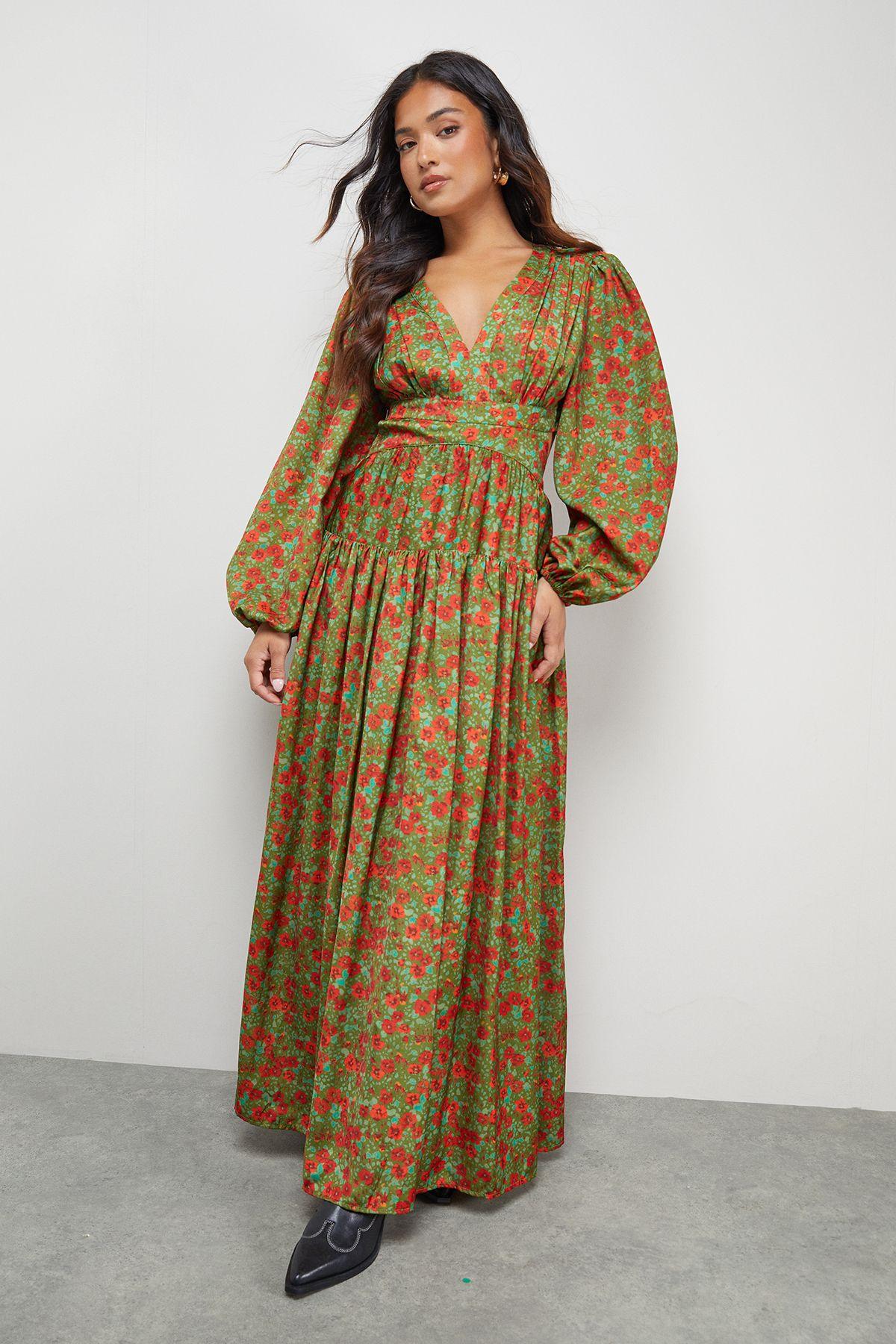 Petite Premium Satin Open Back Maxi Dress by WAREHOUSE
