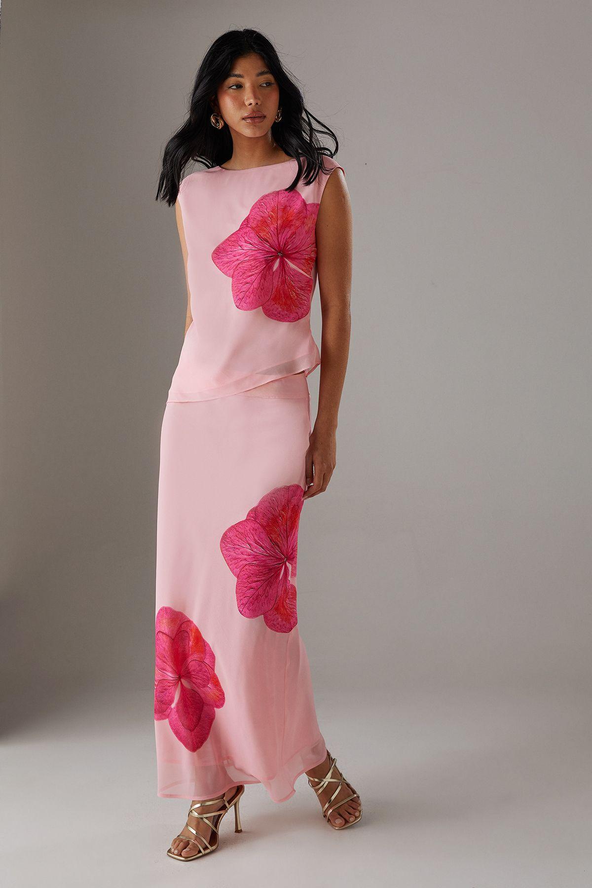 Placement Chiffon Bias Maxi Skirt by WAREHOUSE