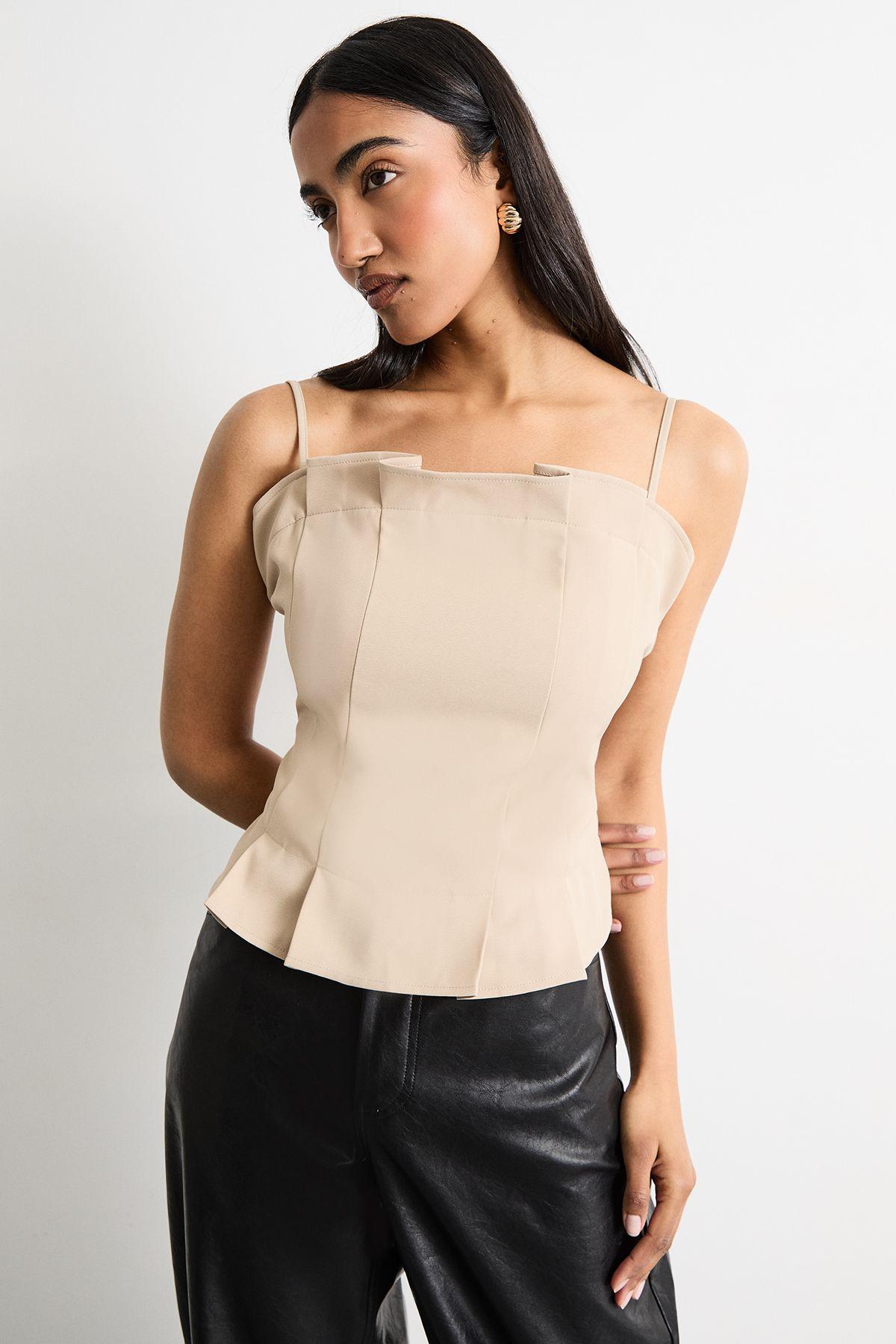 Pleated Detail Bandeau Fitted Body Top by WAREHOUSE
