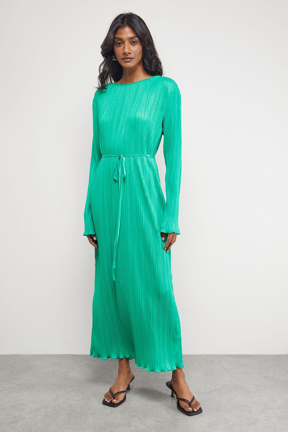 Plisse Belted Column Midi Dress by WAREHOUSE