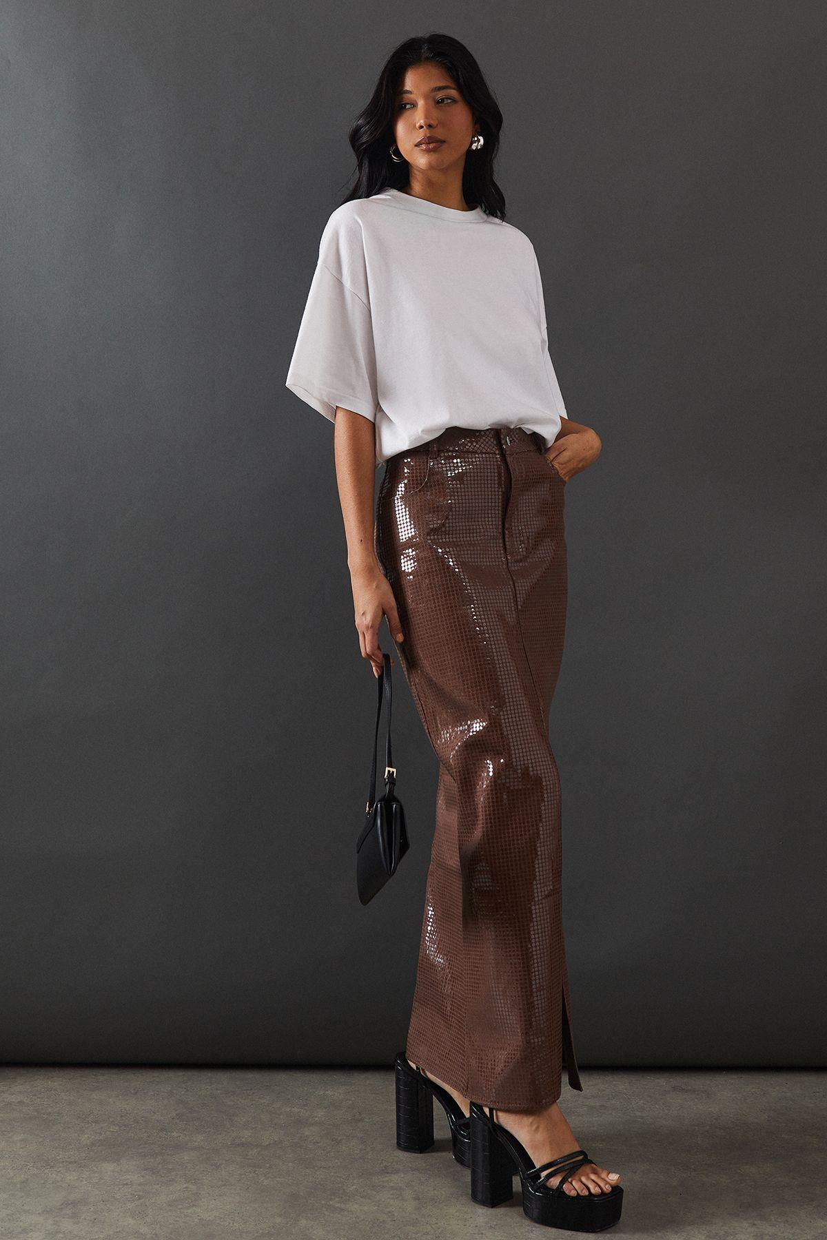 Premium All Over Shimmer Denim Maxi Skirt by WAREHOUSE