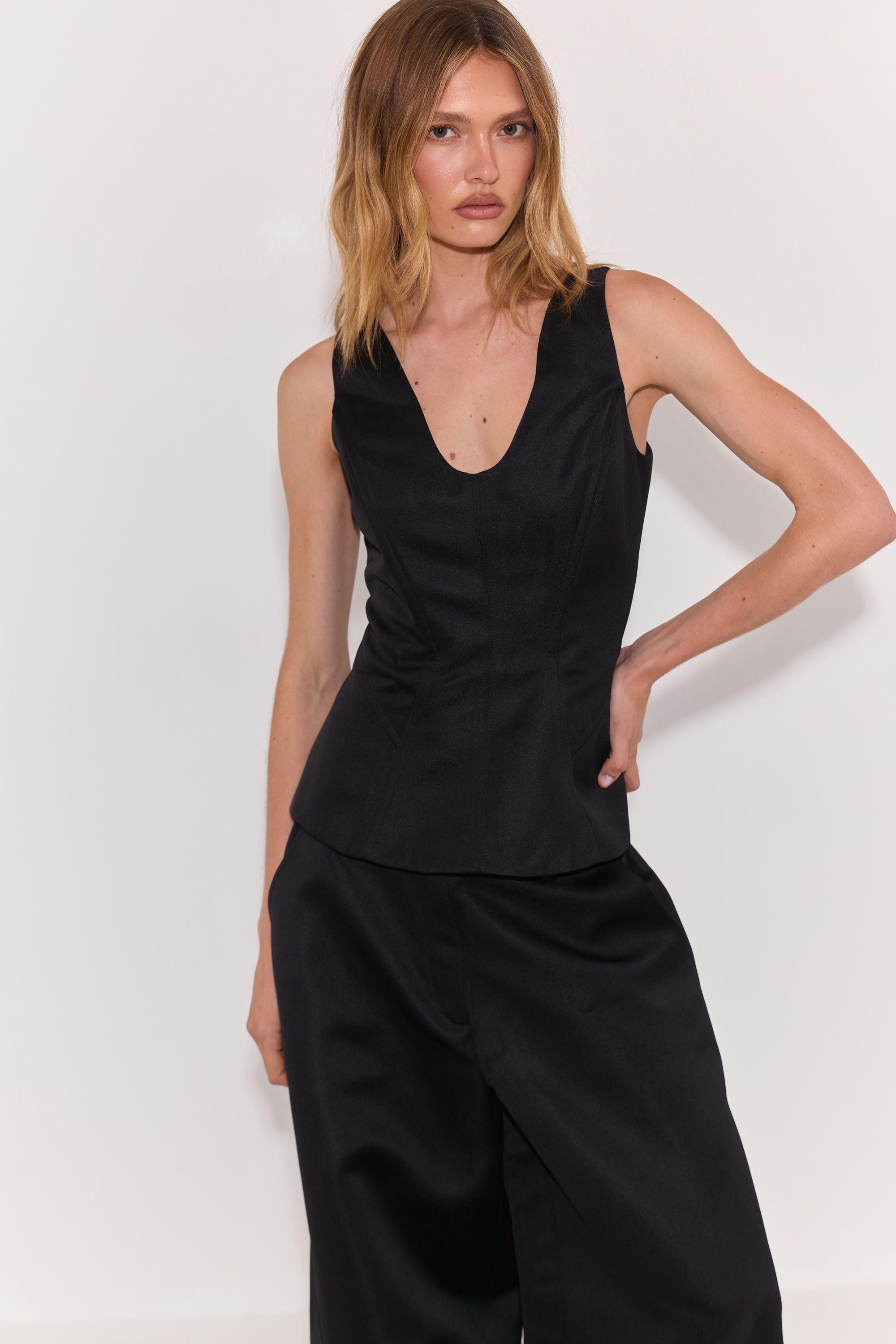 Premium Bonded Satin Scoop Neck Tailored Vest by WAREHOUSE