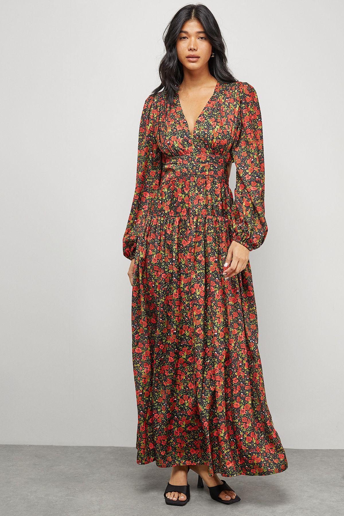 Premium Satin Open Back Maxi Dress by WAREHOUSE