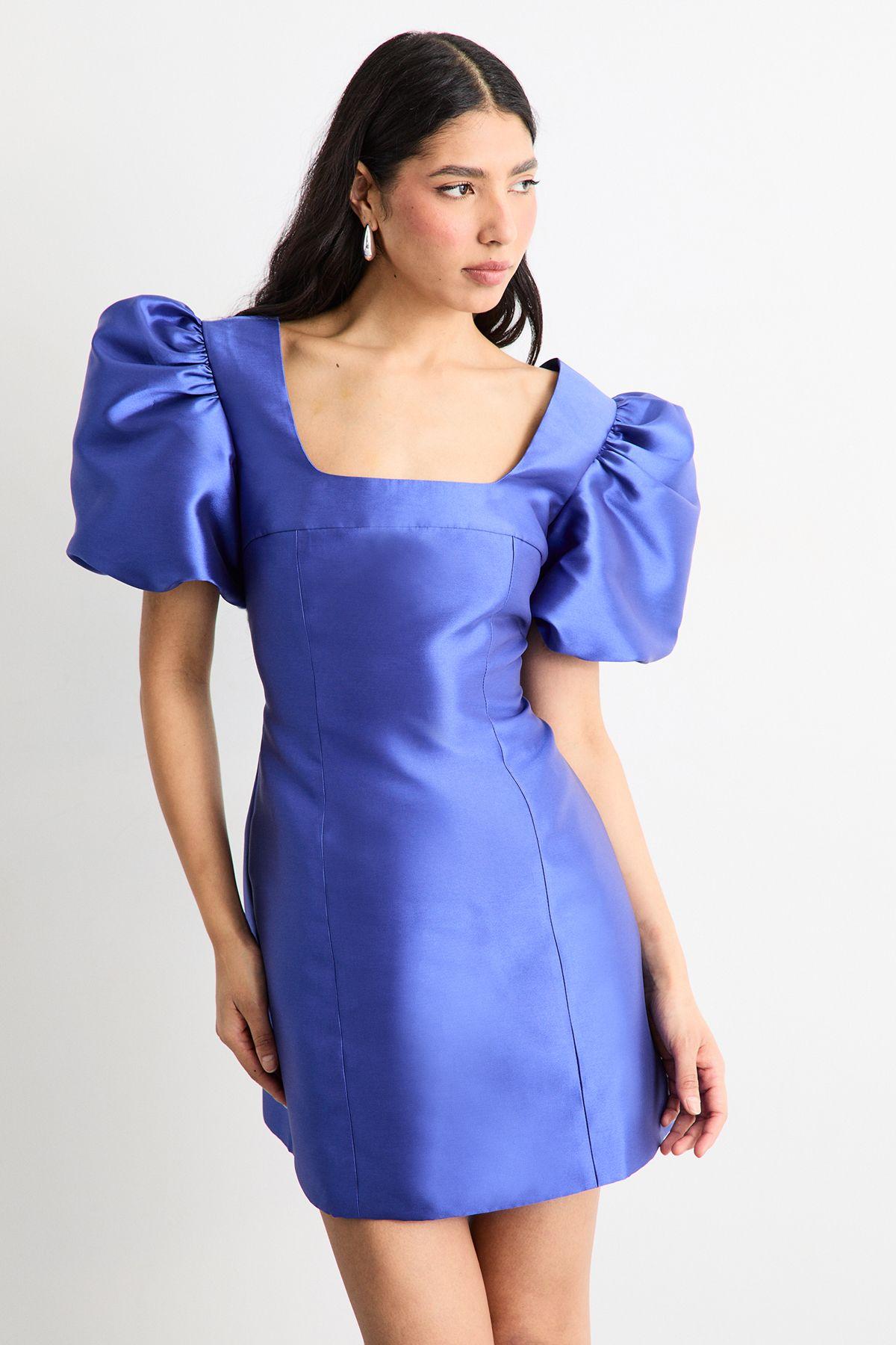 Puff Sleeve A-Line Mini Dress by WAREHOUSE