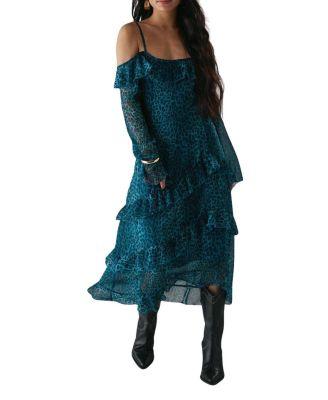 Ruffle Cold Shoulder Midi Dress by WAREHOUSE