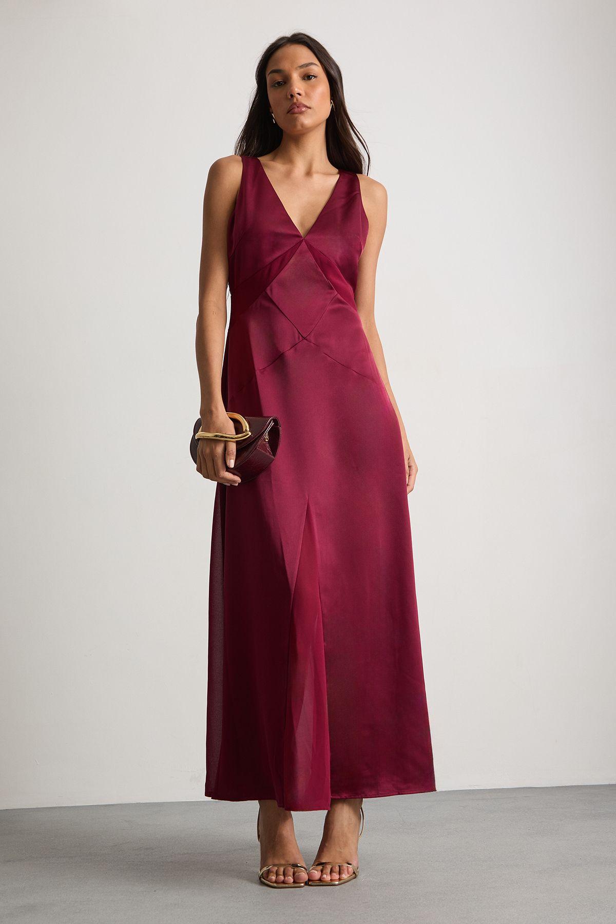 Satin And Chiffon Mix Midaxi Dress by WAREHOUSE