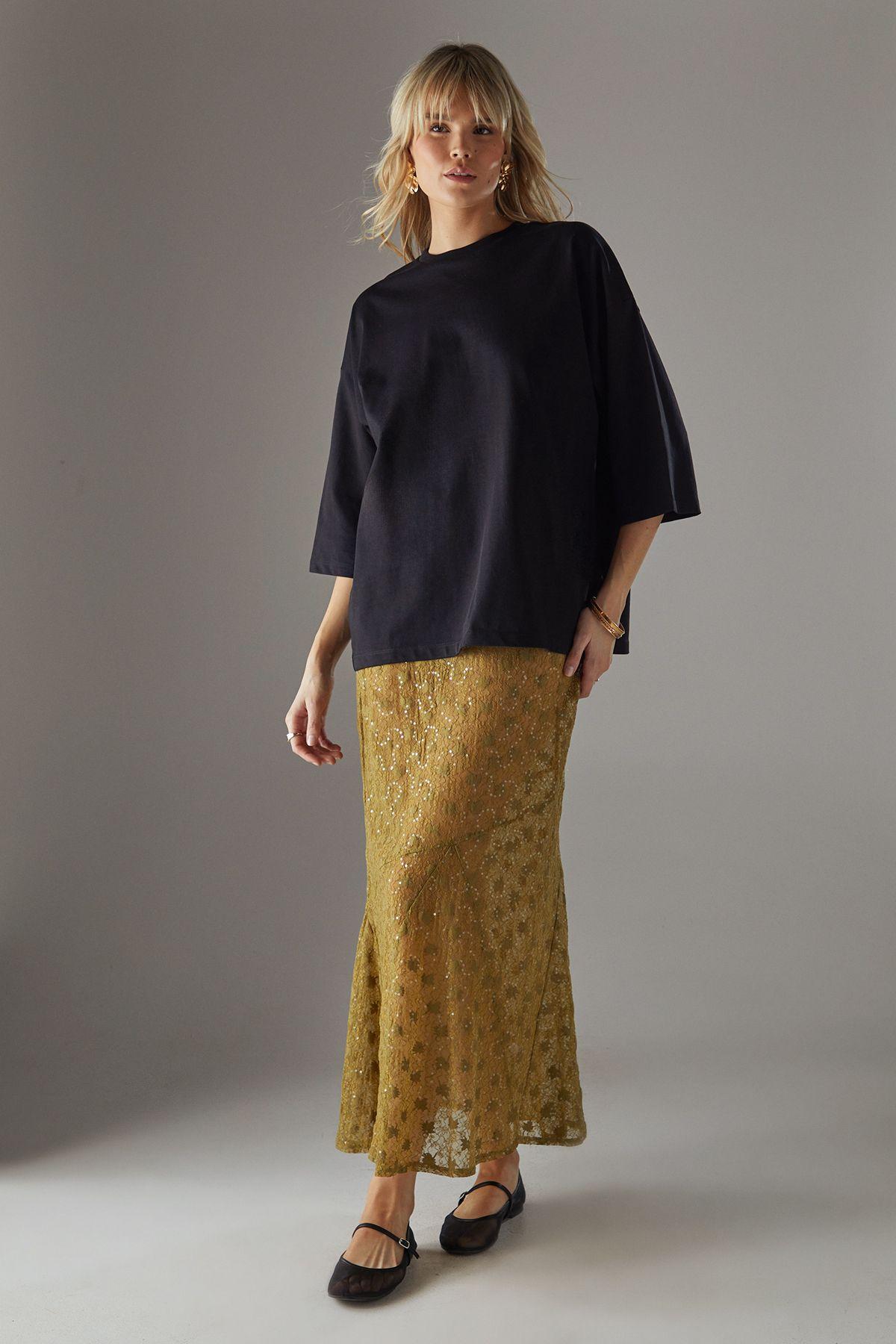 Sheer Lace Fishtail Maxi Skirt by WAREHOUSE
