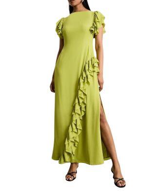 Side Split Ruffle Detail Maxi Dress by WAREHOUSE