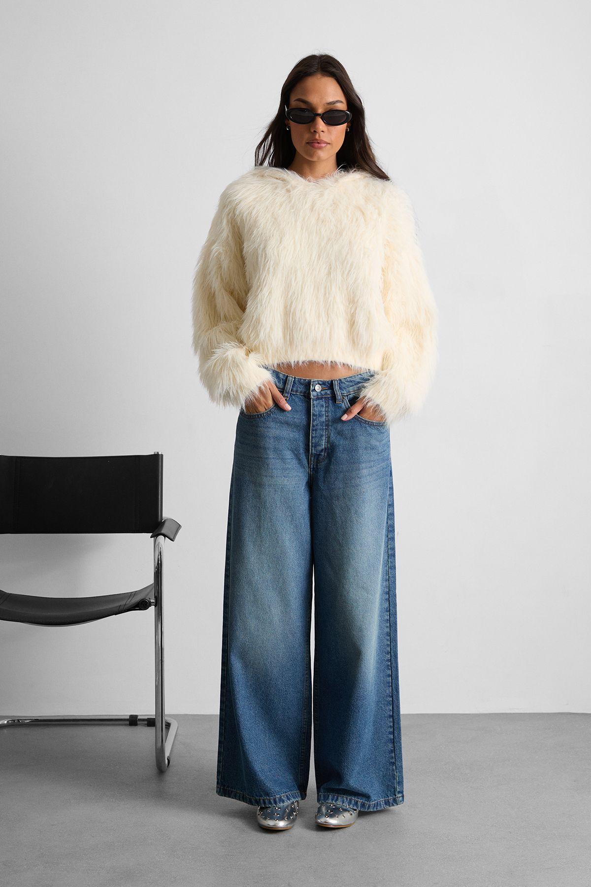 Soft Touch Fluffy Hooded Jumper by WAREHOUSE