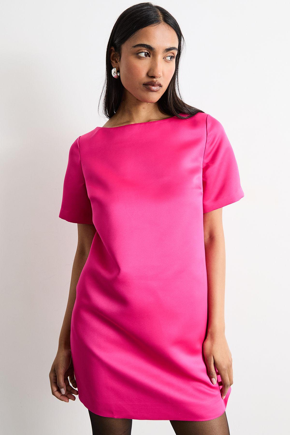 Structured Satin Scoop Back Mini Dress by WAREHOUSE