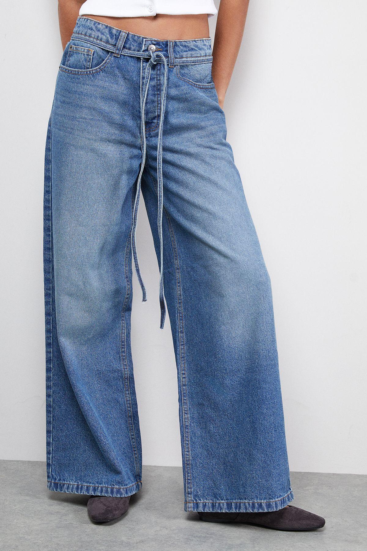 Tie Waist Wide Leg Denim Jean by WAREHOUSE