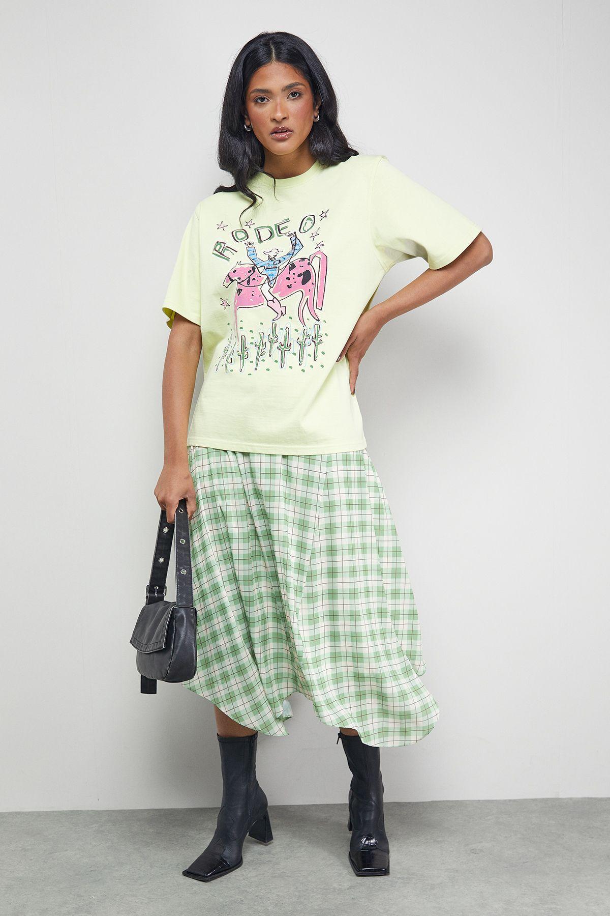 Tony Check Chiffon Asymmetric Midi Skirt by WAREHOUSE