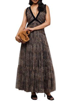 Velvet Trim Leopard Tulle Maxi Dress by WAREHOUSE