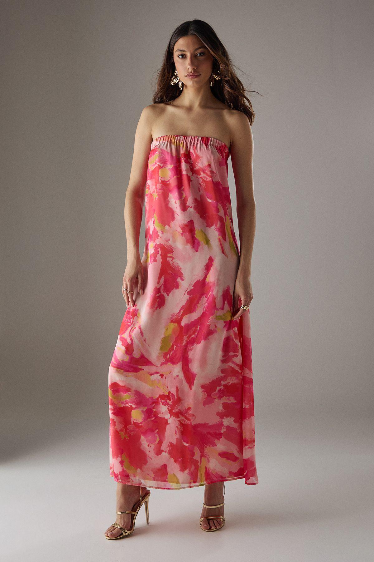 Yoryu Chiffon Elasticated Back Bandeau Maxi Dress by WAREHOUSE