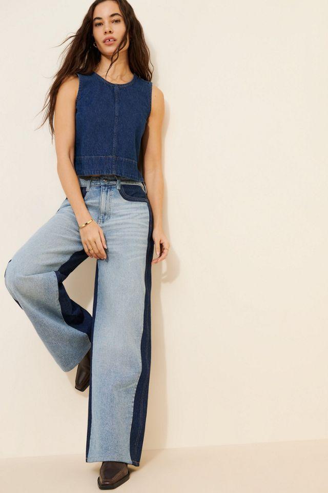 Warp + Weft Wide Leg Color Block Jeans by WARP + WEFT