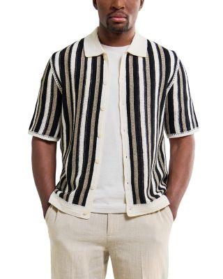 Porto Stripe Crochet Polo Shirt by WAX LONDON