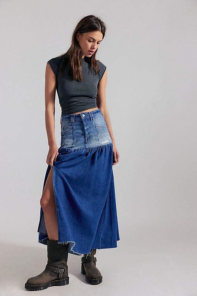 We The Free Good Company Mixed Denim Maxi Skirt by WE THE FREE | FREE PEOPLE