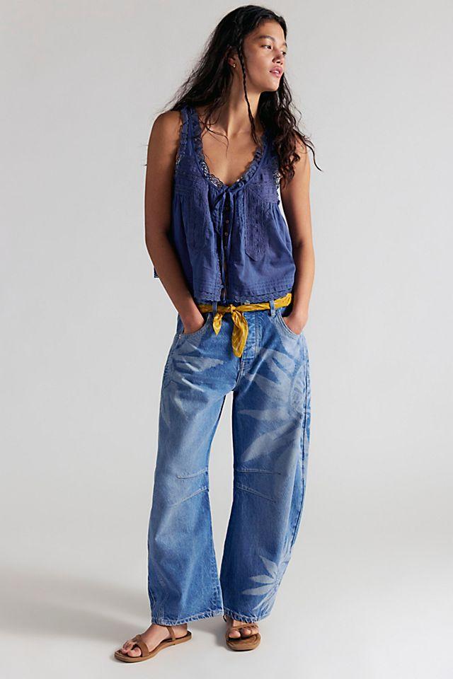 We The Free Good Luck Printed Barrel Jeans by WE THE FREE | FREE PEOPLE