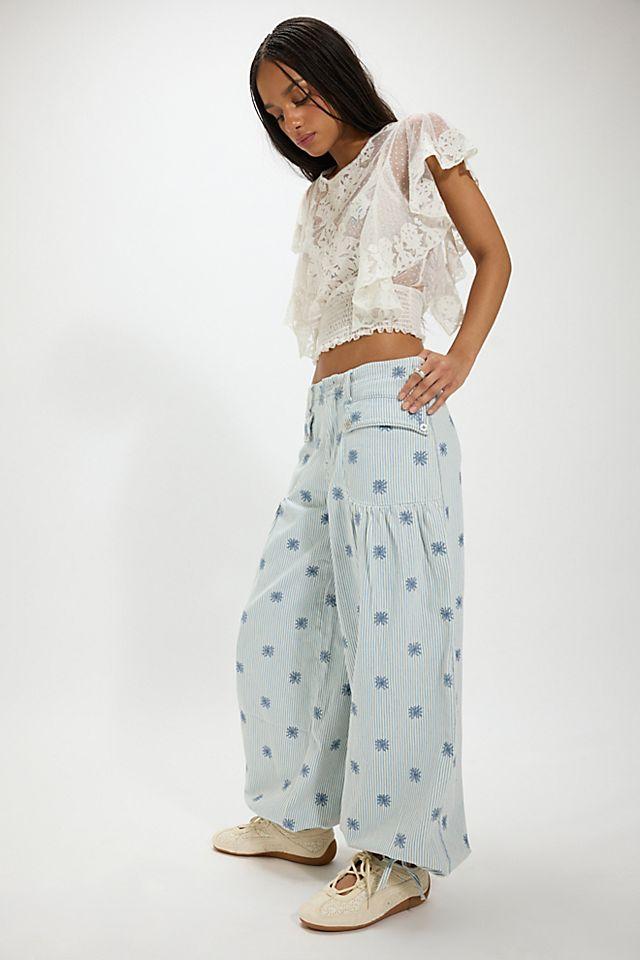 We The Free Lotus Embroidered Railroad Balloon Jeans by WE THE FREE | FREE PEOPLE