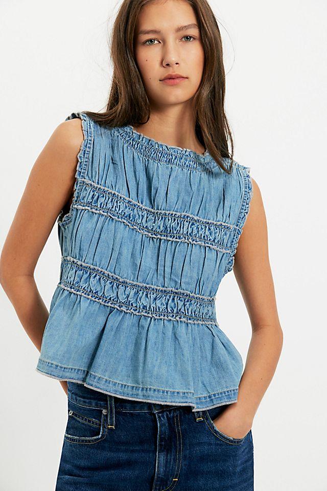 We The Free Mia Shirred Denim Top by WE THE FREE | FREE PEOPLE