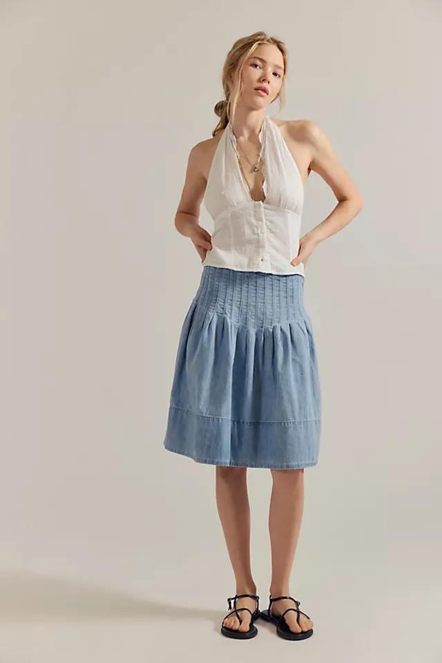 We The Free Peyton Pintuck Denim Midi Skirt by WE THE FREE | FREE PEOPLE