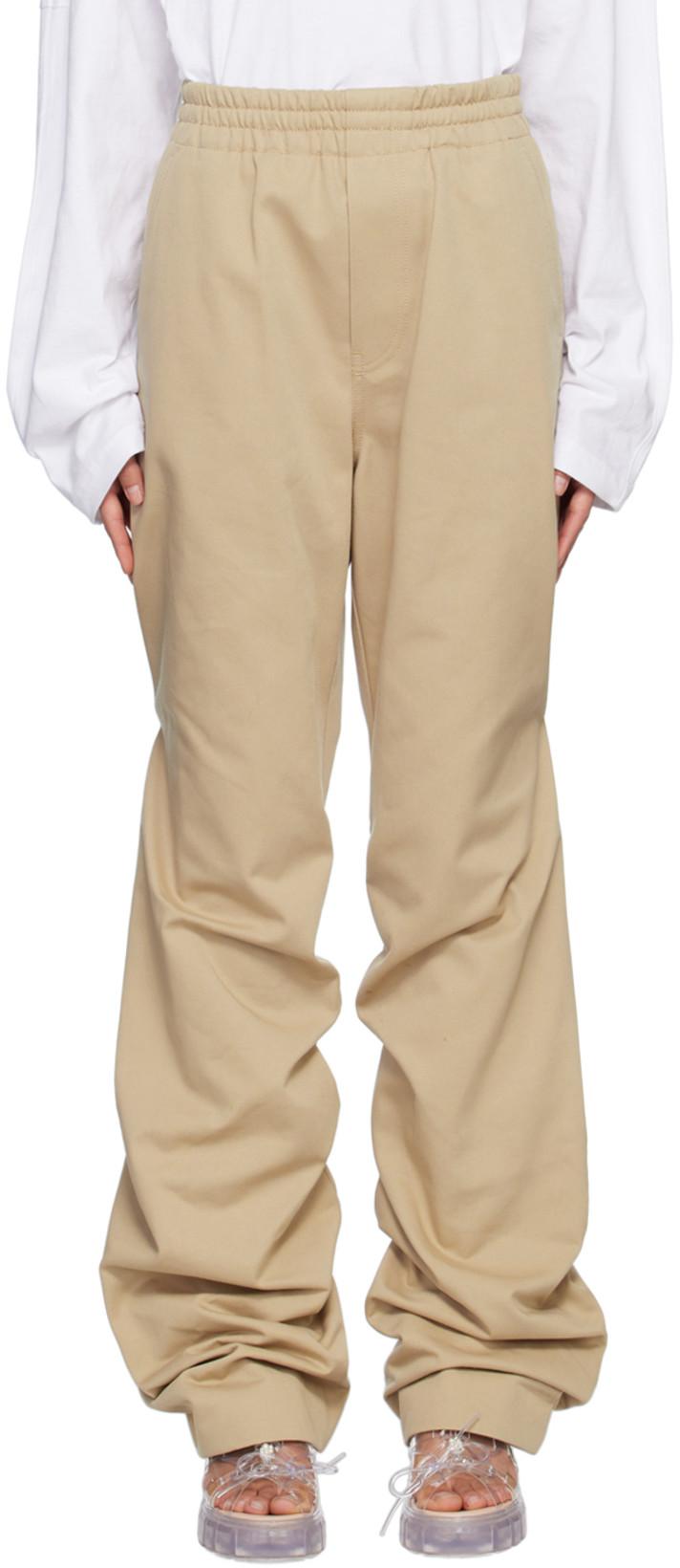 Beige Banded Shirring Trousers by WE11DONE