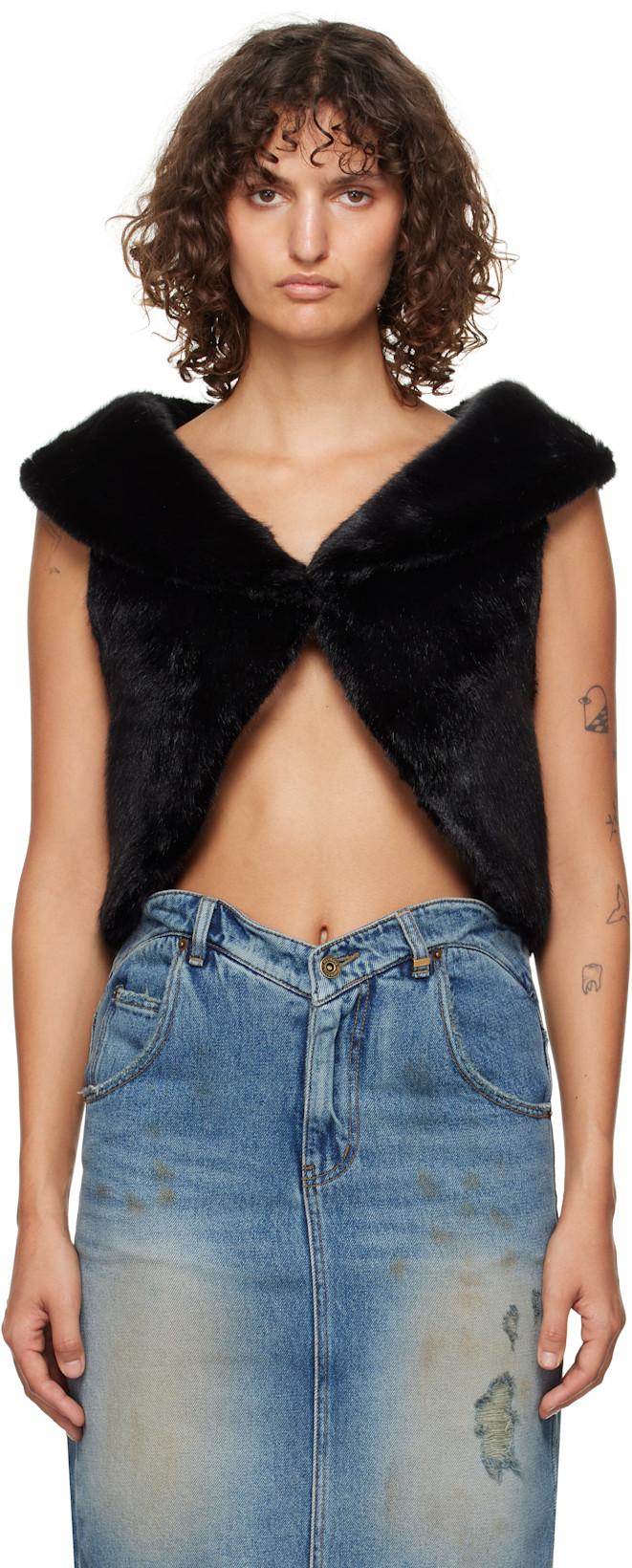 Black Cropped Faux-Fur Vest by WE11DONE