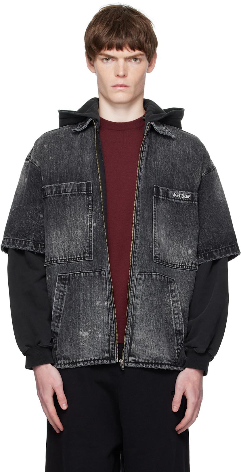 Black Faded Layered Hoodie Denim Jacket by WE11DONE