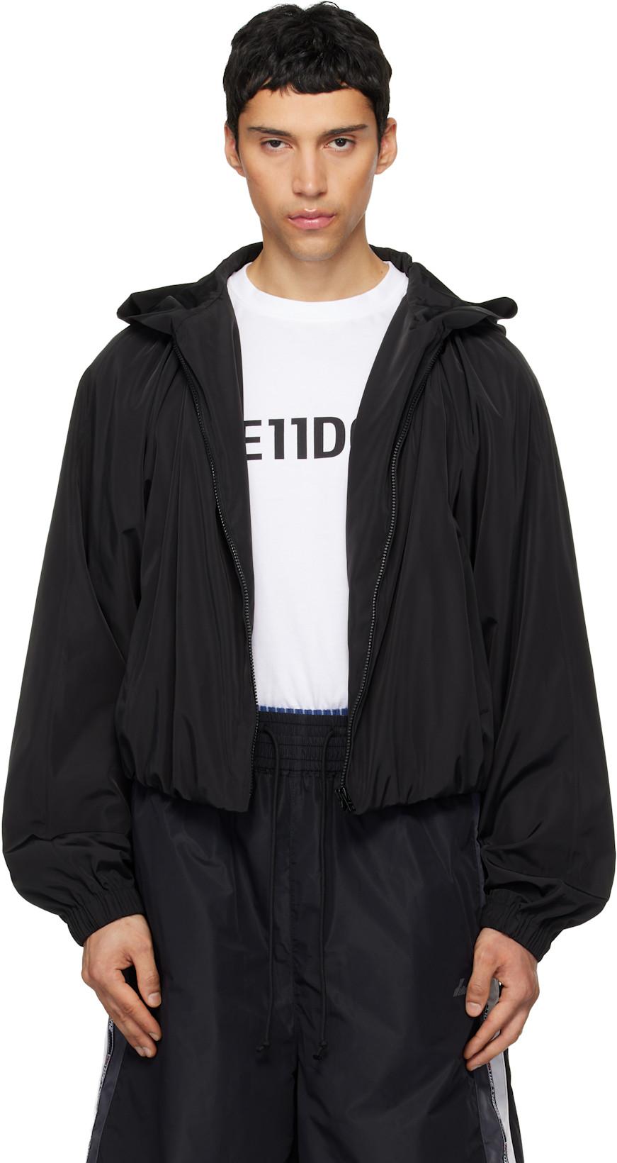 Black Gathered Neck Hoodie Jacket by WE11DONE