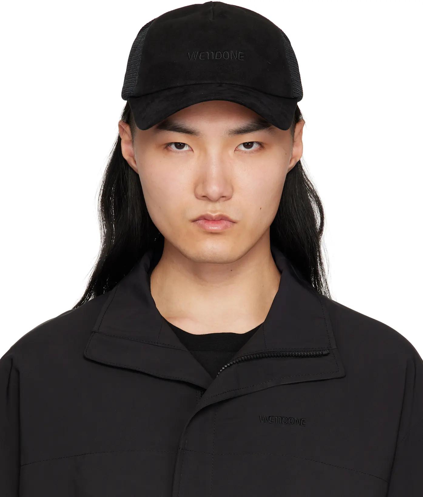 Black Logo Embroidery Suede Cap by WE11DONE