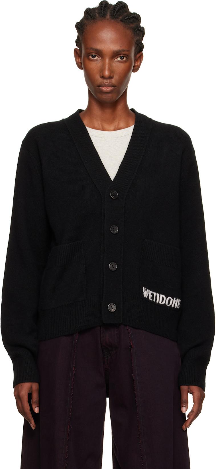 Black Pocket Logo Knit Cardigan by WE11DONE