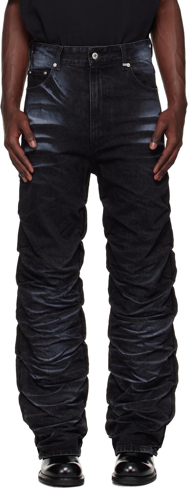 Black Textured Fold Jeans by WE11DONE