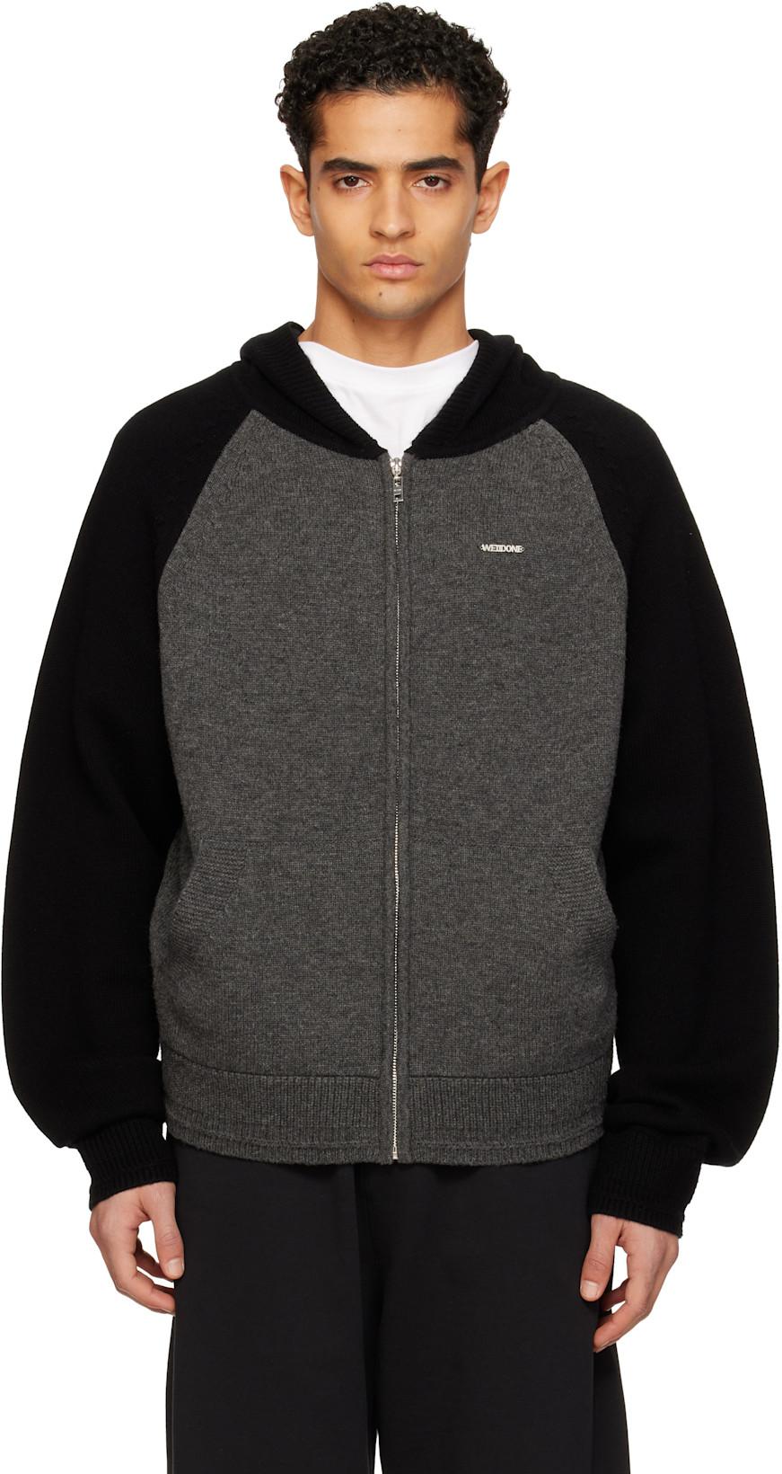 Black & Gray Raglan Knit Zip-Up Hoodie by WE11DONE