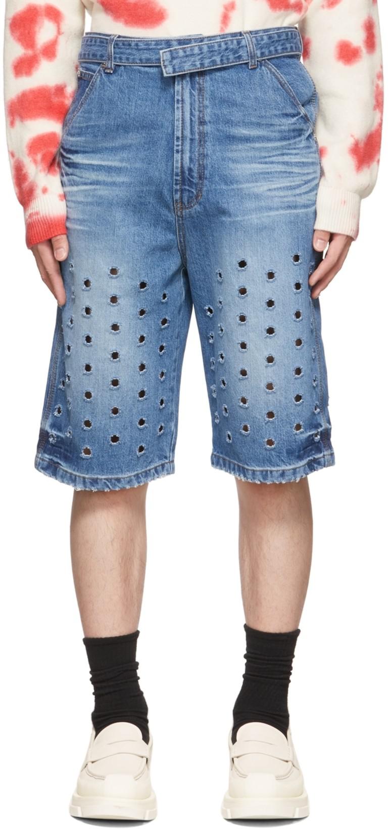 Blue Denim Cut-Out Shorts by WE11DONE