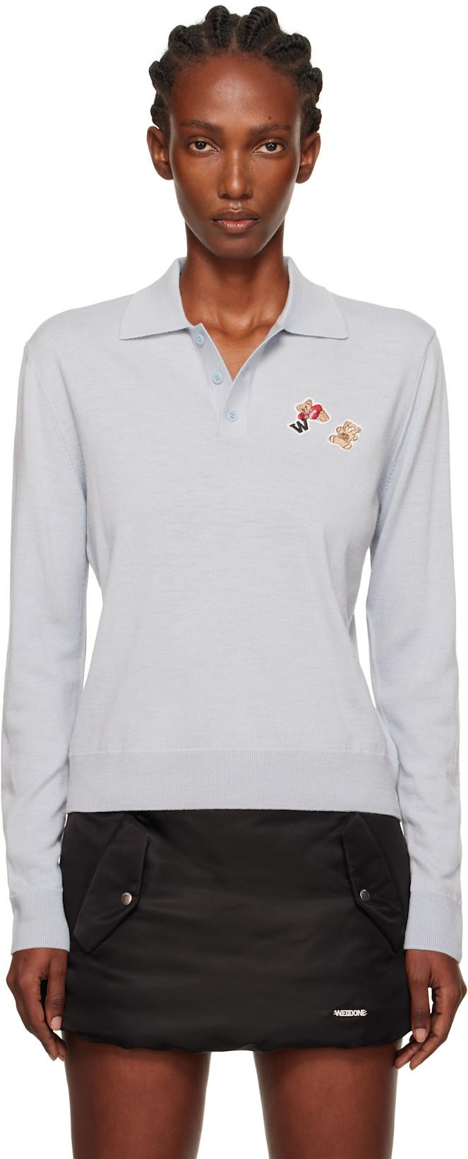 Blue Double Patched Knit Polo by WE11DONE