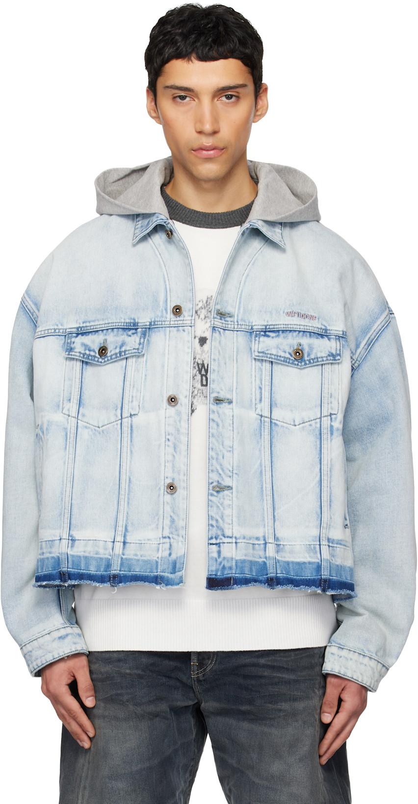 Blue Layered Denim Jacket by WE11DONE