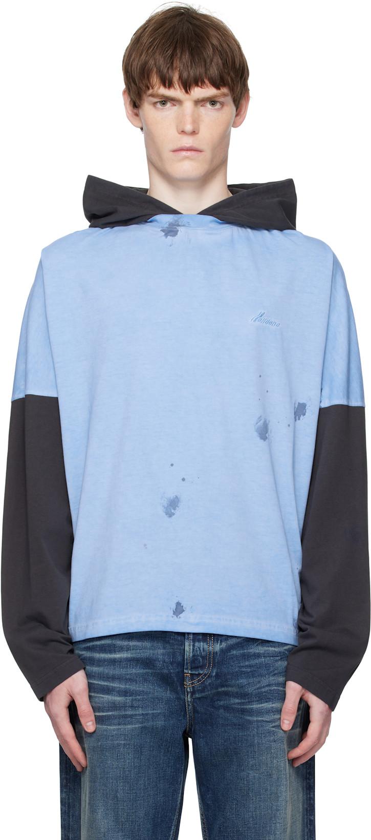 Blue Painted Long-Sleeved Hoodie by WE11DONE Blue Painted Long-Sleeved Hoodie by WE11DONE