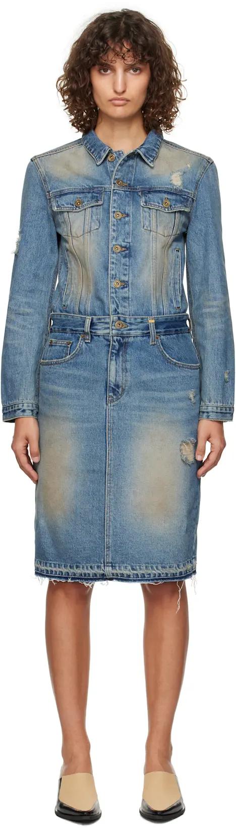 Blue Washed Denim Midi Dress by WE11DONE