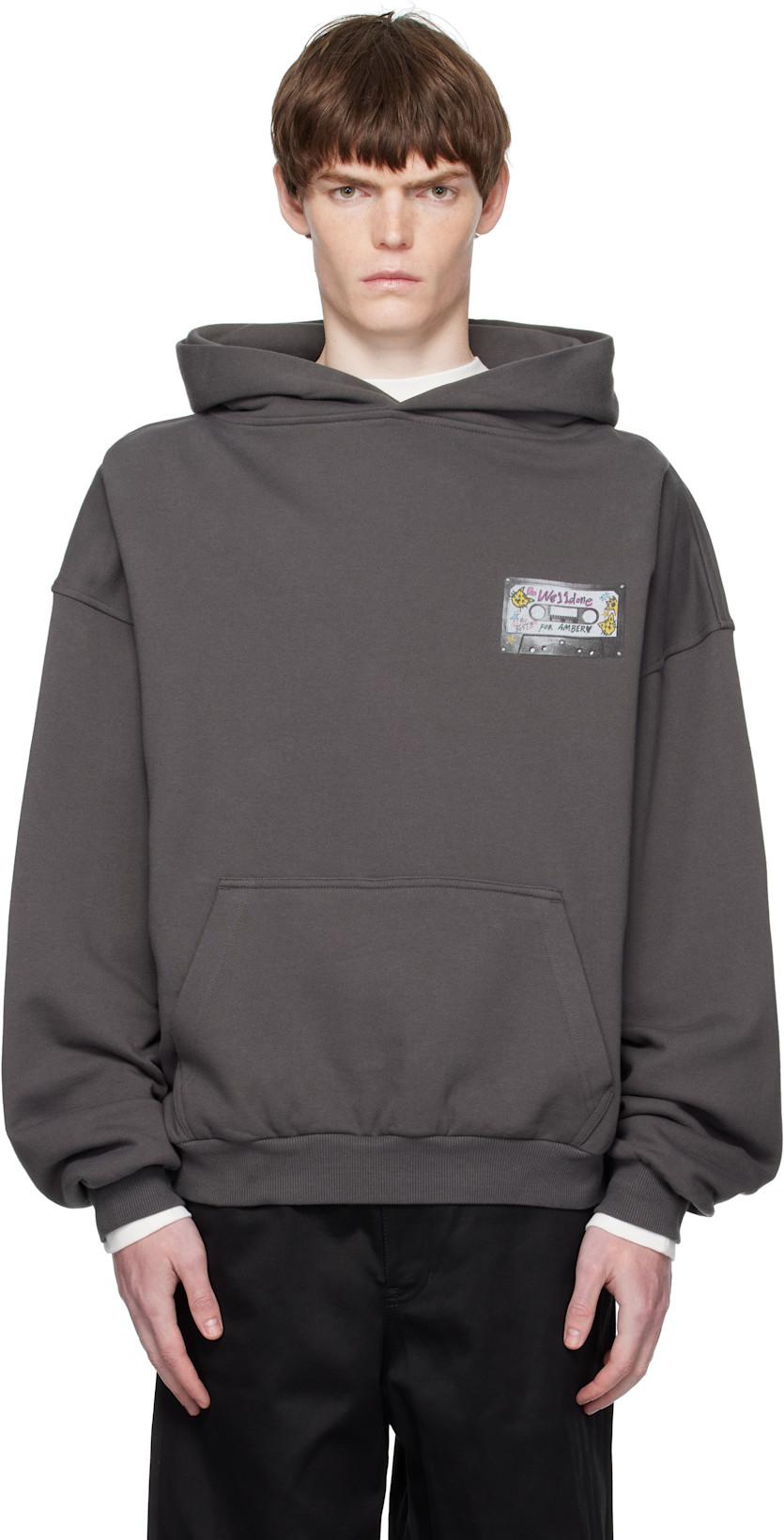 Gray Cassette Tape Print Hoodie by WE11DONE
